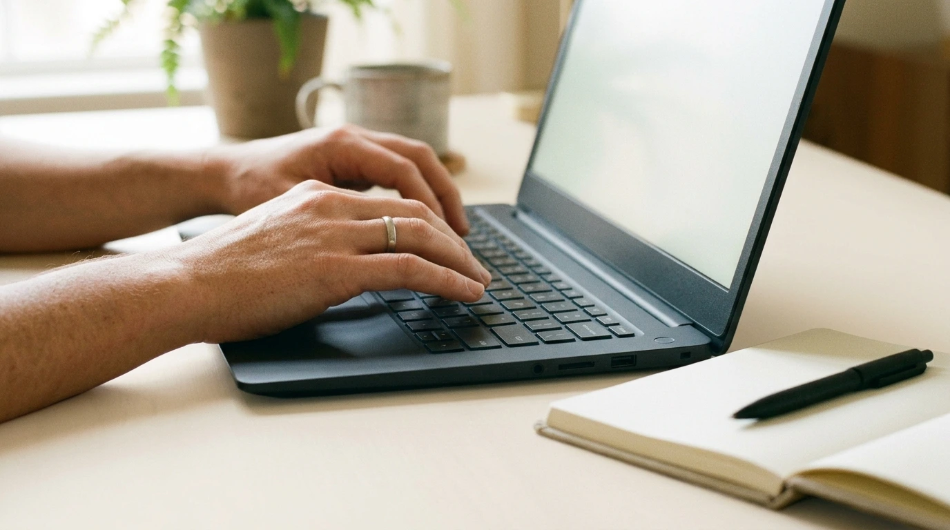 Persona che scrive al computer portatile in un ambiente chiaro