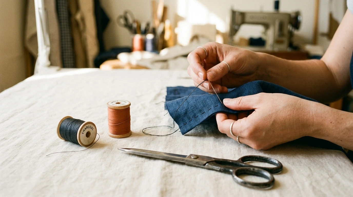 Mani al lavoro su un progetto di cucito