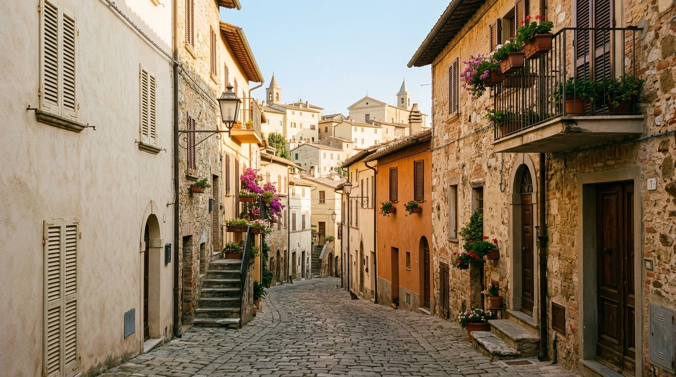 Strada di un borgo italiano in una mattina di sole