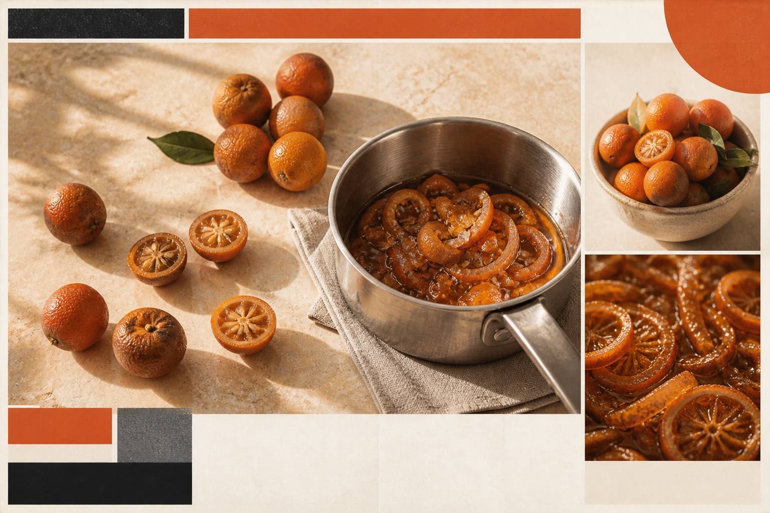 Préparation de sirop de chinotto avec agrumes en cuisine