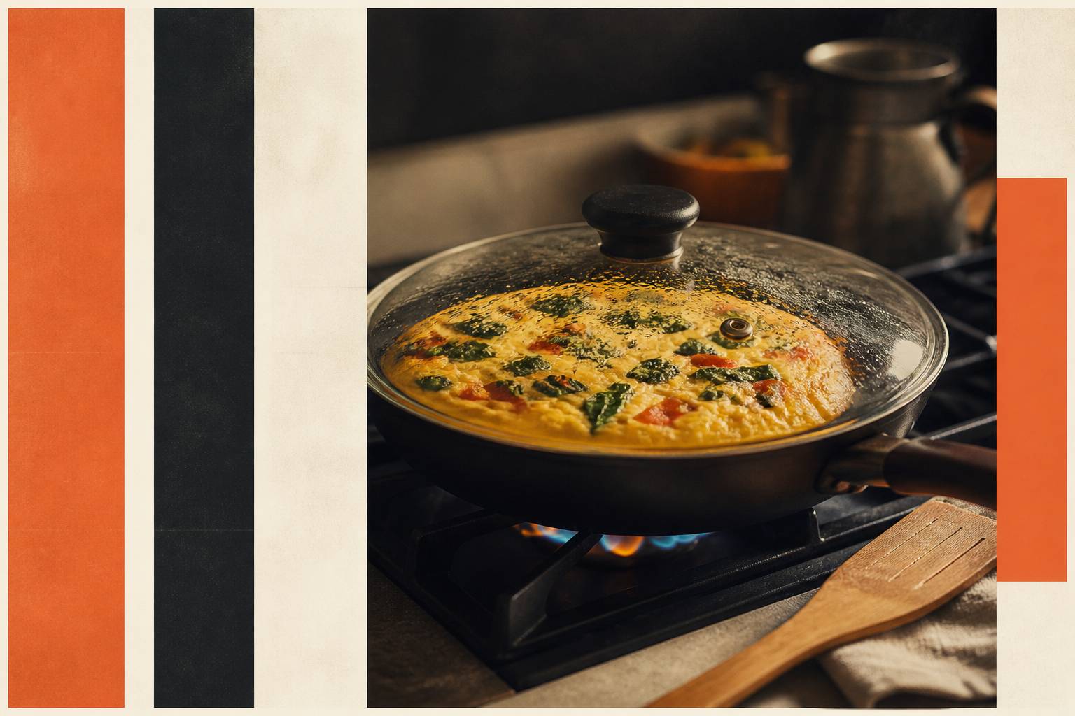 Frittata in cottura sotto coperchio di vetro con fiamma dolce