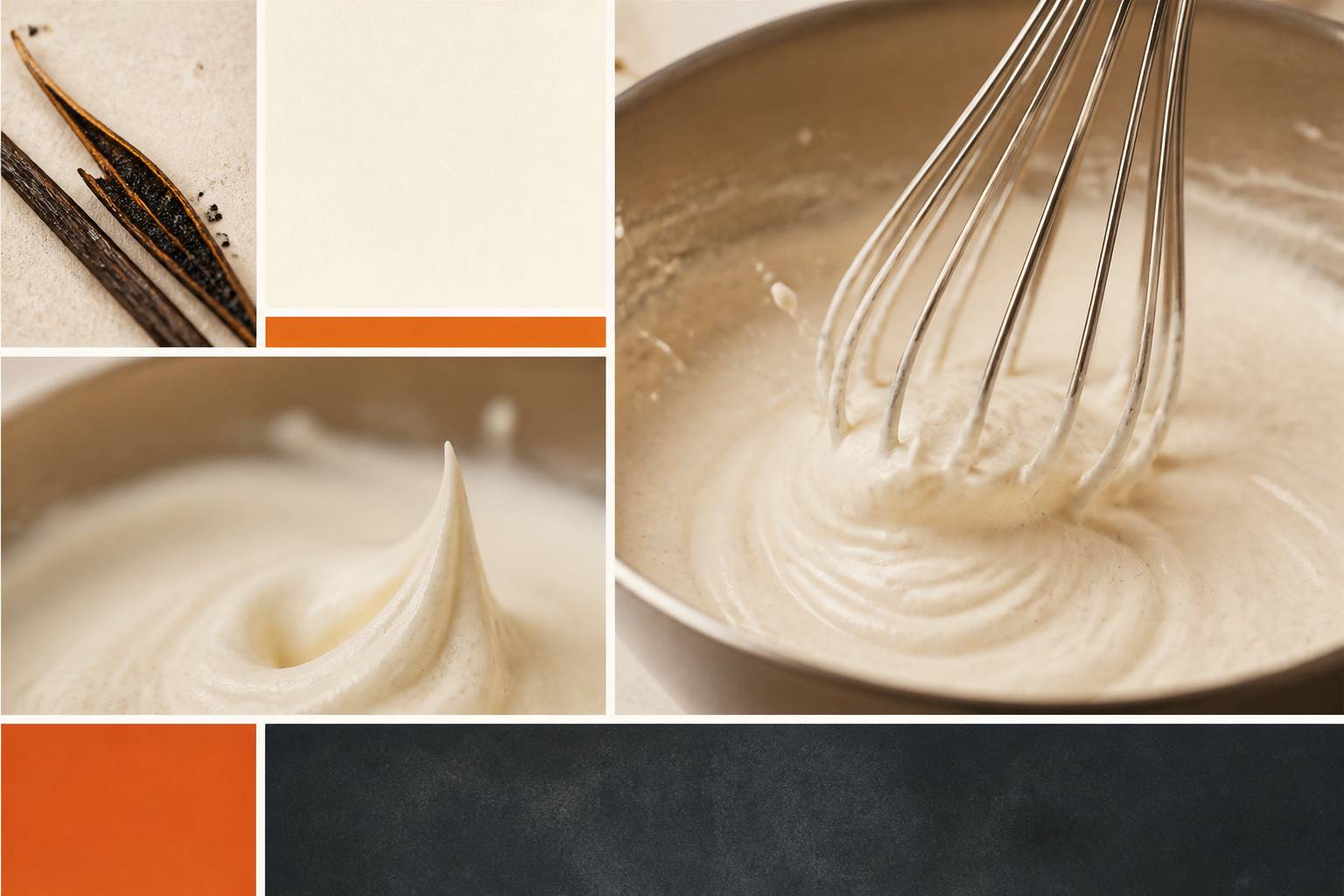 Fouet montant de la crème liquide dans un bol avec vanille