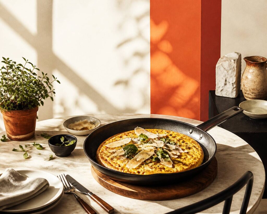Frittata dorata e soffice in padella con erbe fresche