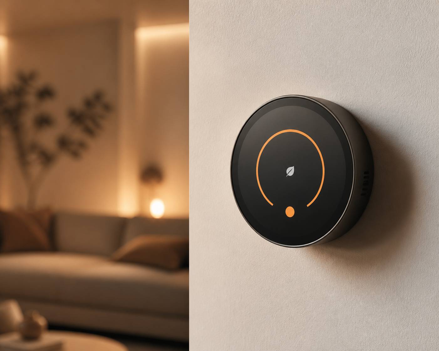 Thermostat intelligent rond sur un mur blanc