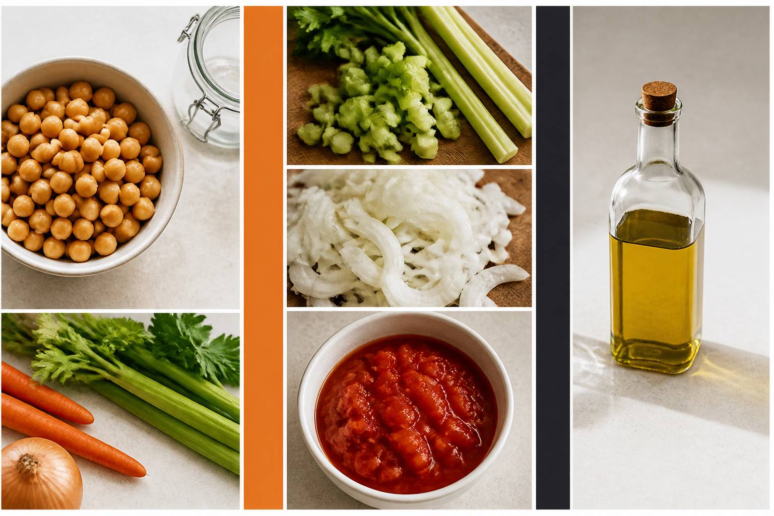 Pois chiches précuits avec soffritto de carotte, céleri et oignon et tomates concassées