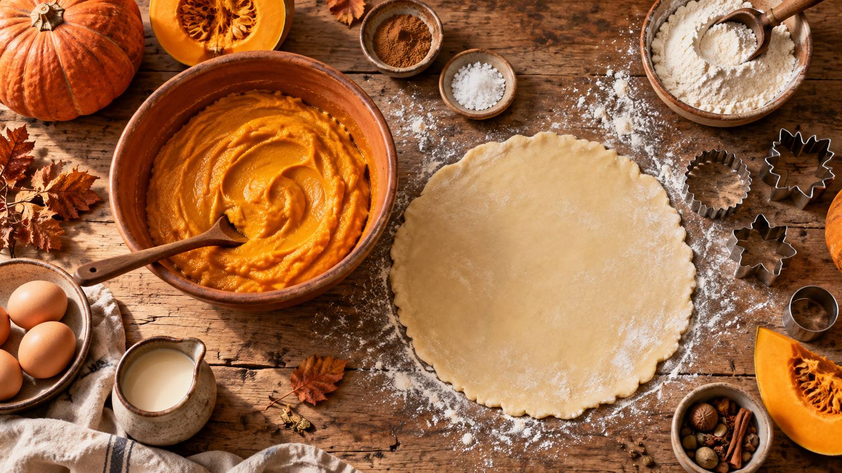 Puree de courge et pate brisee lors de la preparation d'une tarte