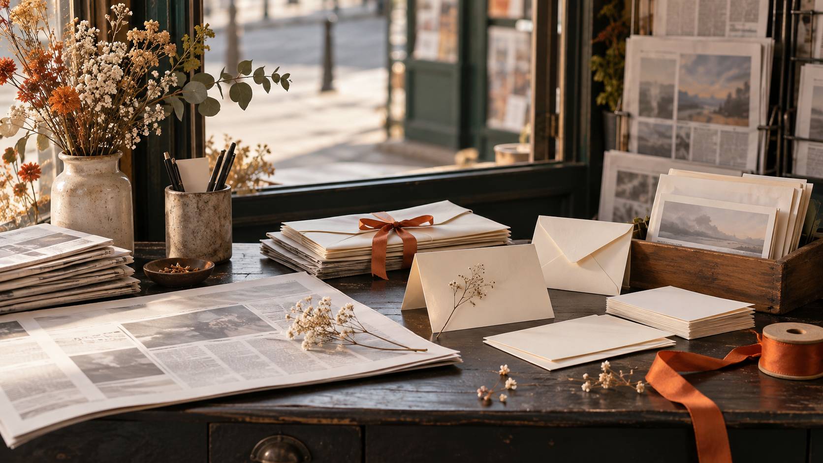 Carnet ouvert et stylo plume avec fleurs séchées pour écrire des citations