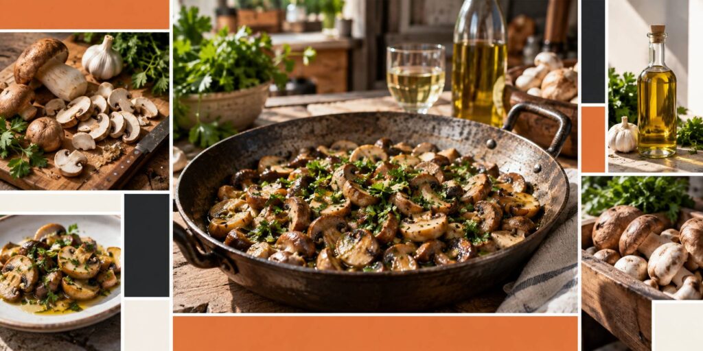 Poêle de champignons trifolati à l'ail et au persil dans une cuisine italienne
