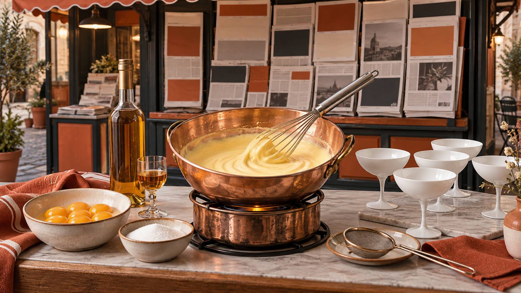 Illustration éditoriale du sujet : La Preparazione Tradizionale dello Zabaione: Un Dolce Cremoso e Inconfondibile