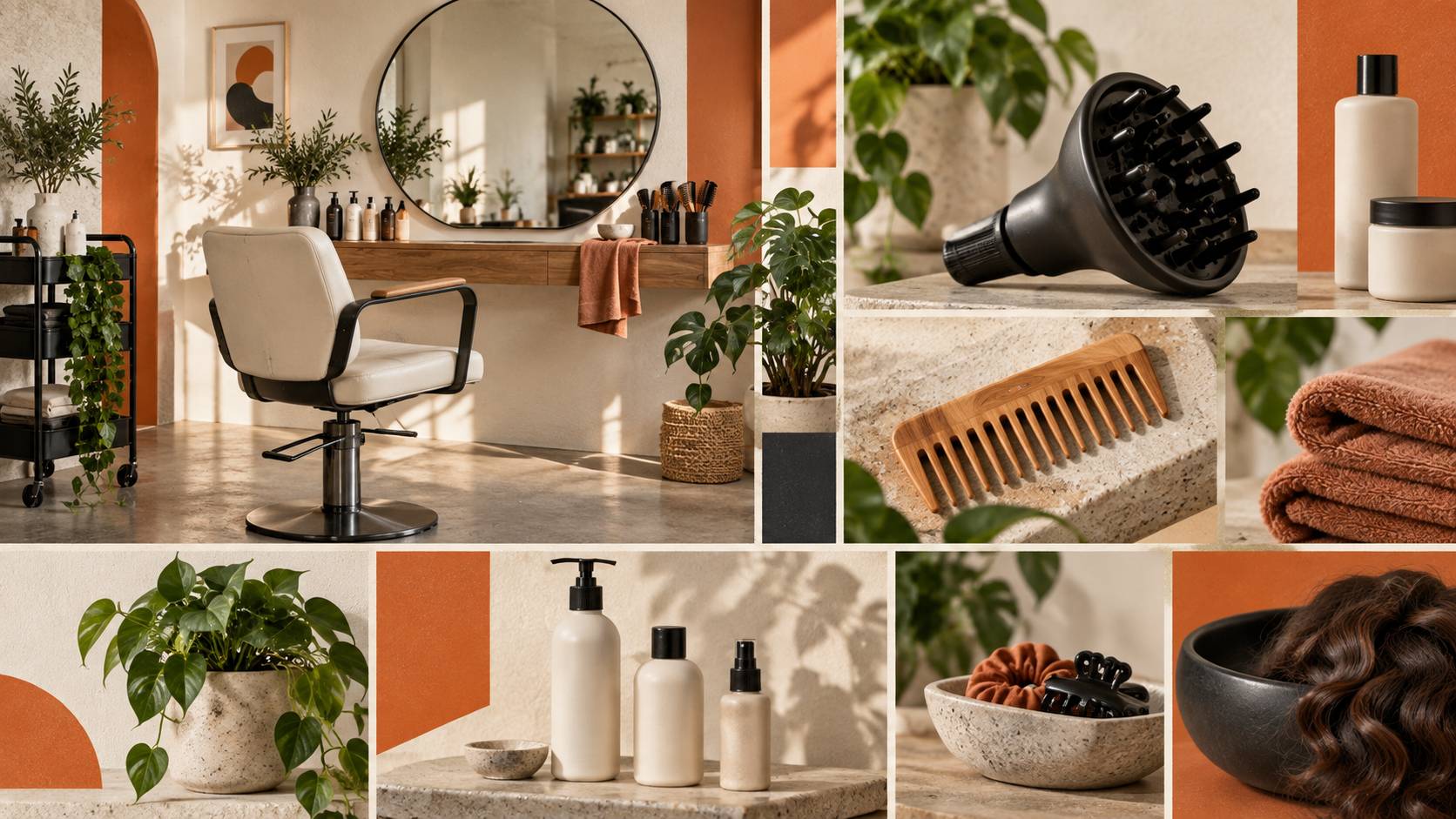 Coiffeuse avec soins pour cheveux ondules, diffuseur et peigne large en bois