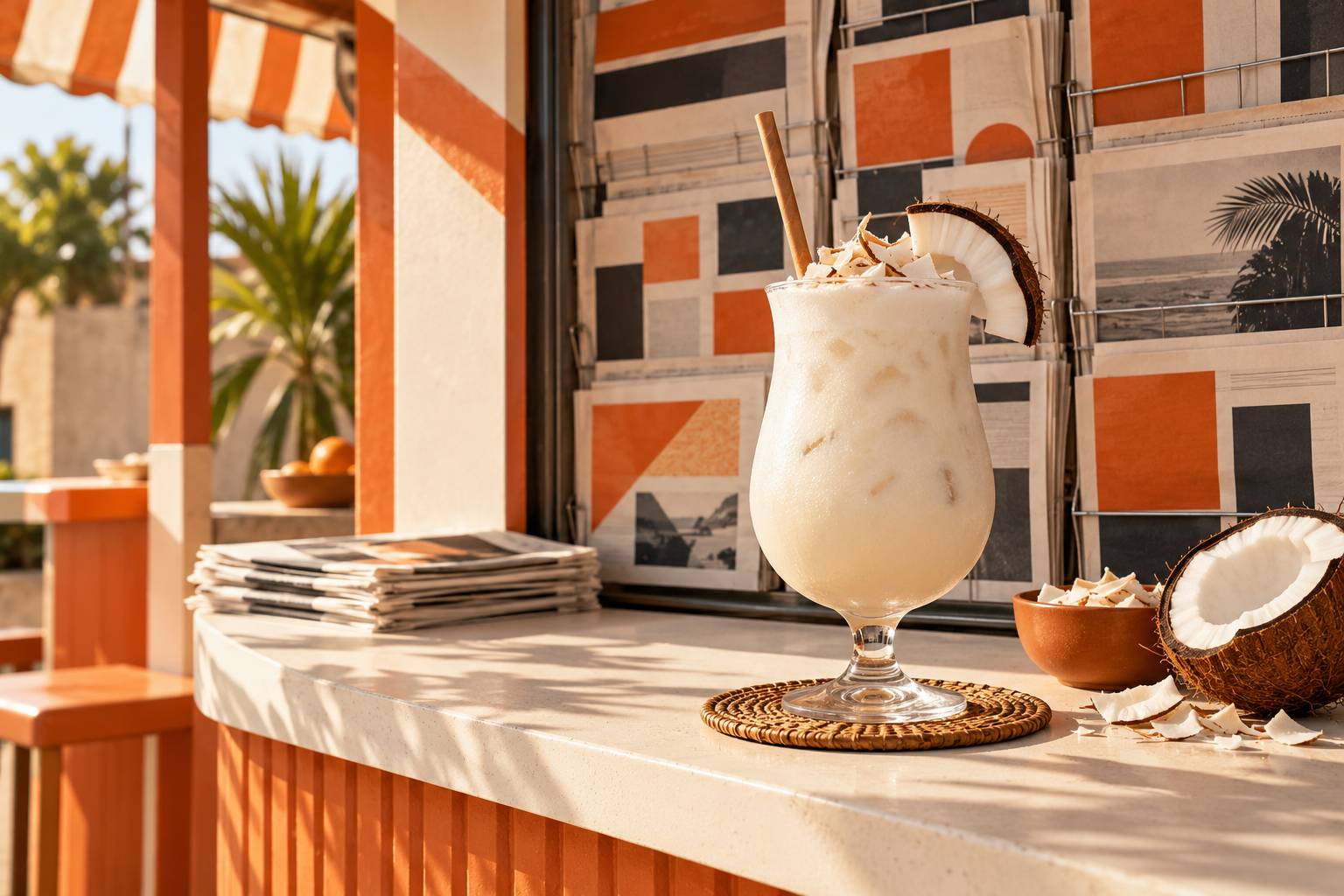 Cocktail cremeux au coco garni de copeaux