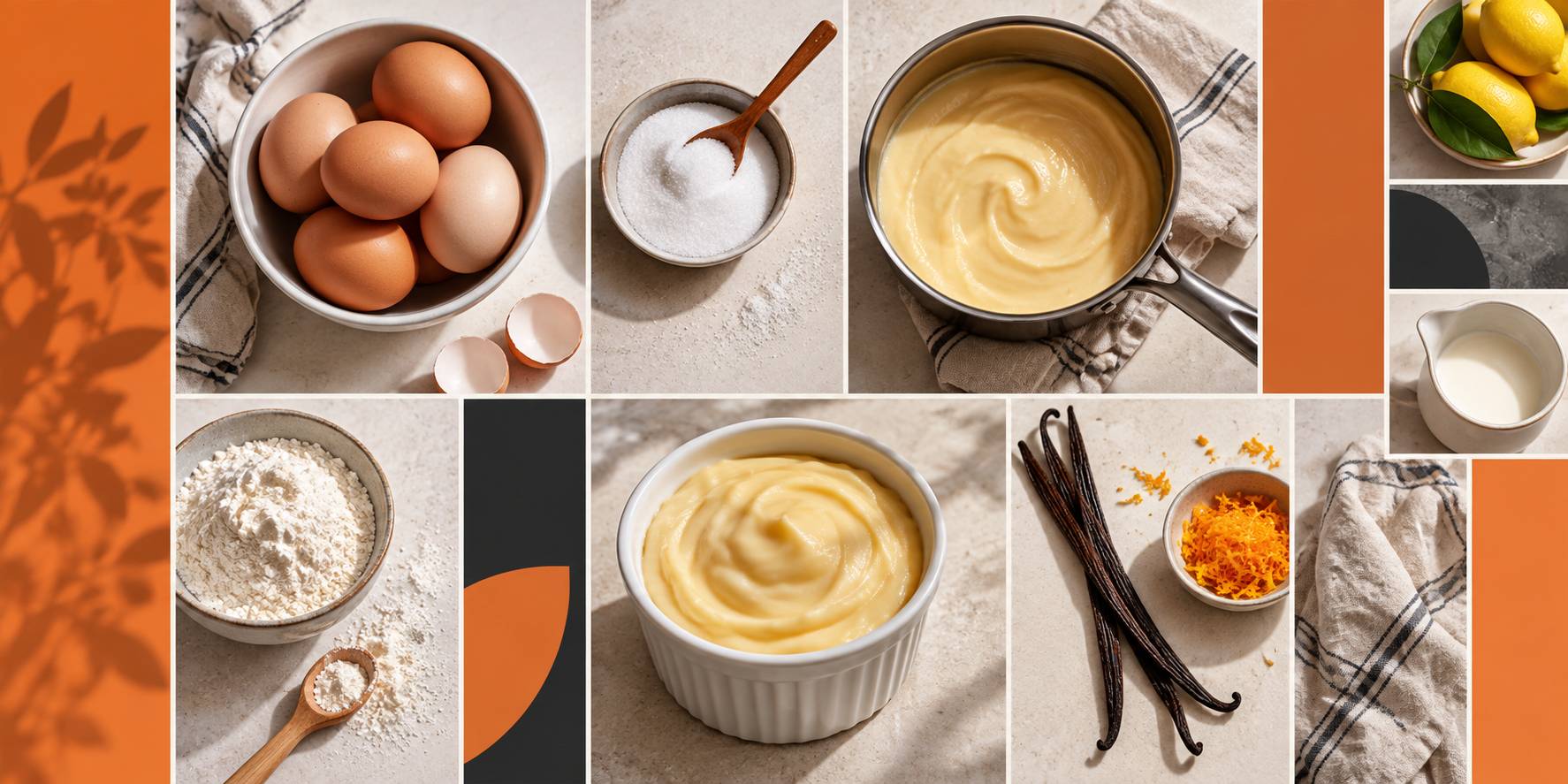 Oeufs frais, fouet et casserole sur un plan de travail de cuisine